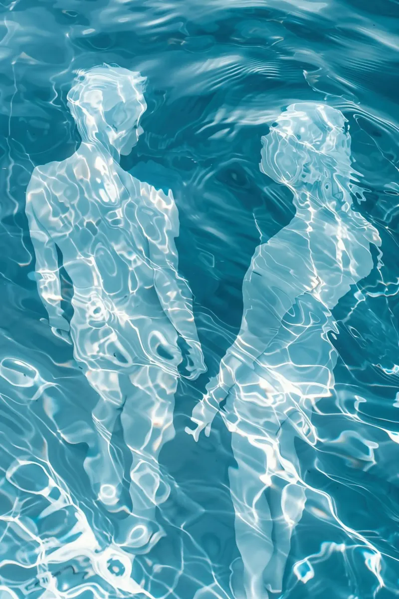 Man en vrouw in water | Geschilderd met licht poster met aluminium frame van Autofocus