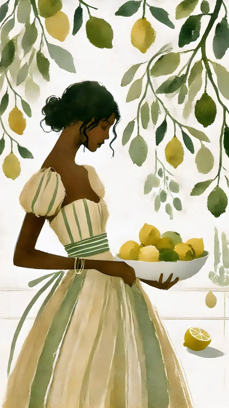 Donna con limoni poster con telaio in plastica da Travel with Chris