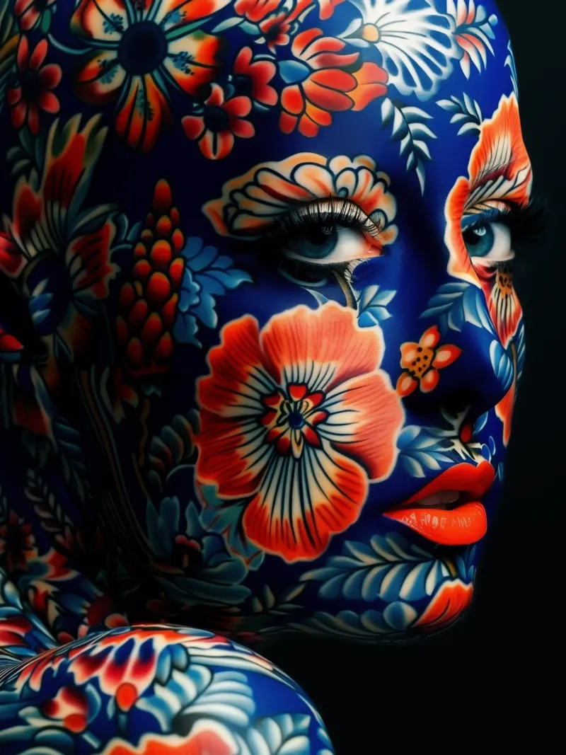 Portret getatoeëerde vrouw | Lichaamskunst canvas met Baklijst van Autofocus