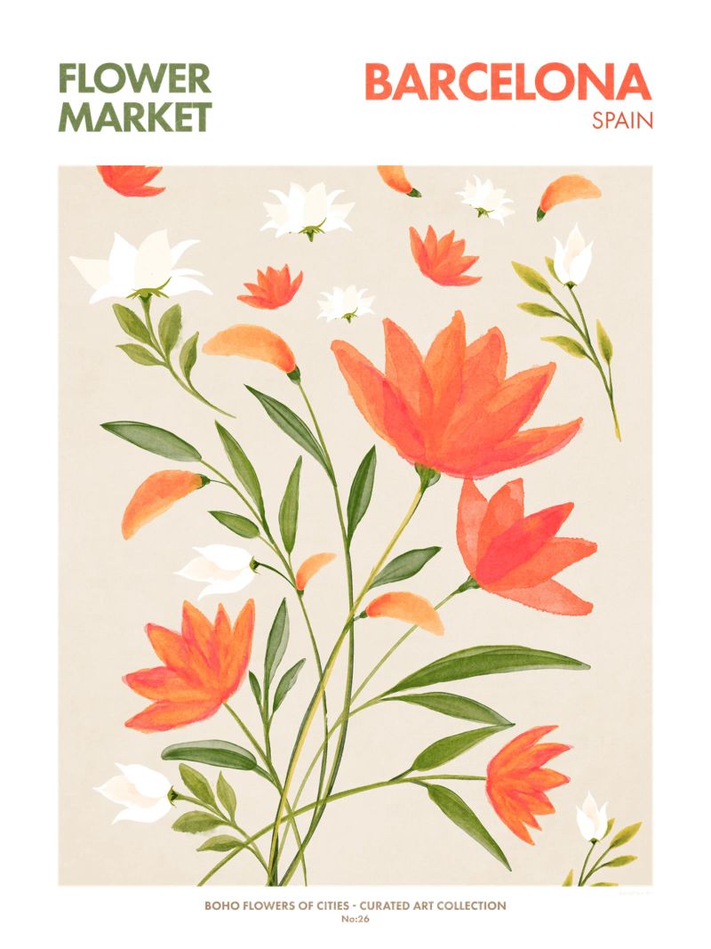 Emel Tunaboylu - Bloemenmarkt Barcelona poster van The Artcircle