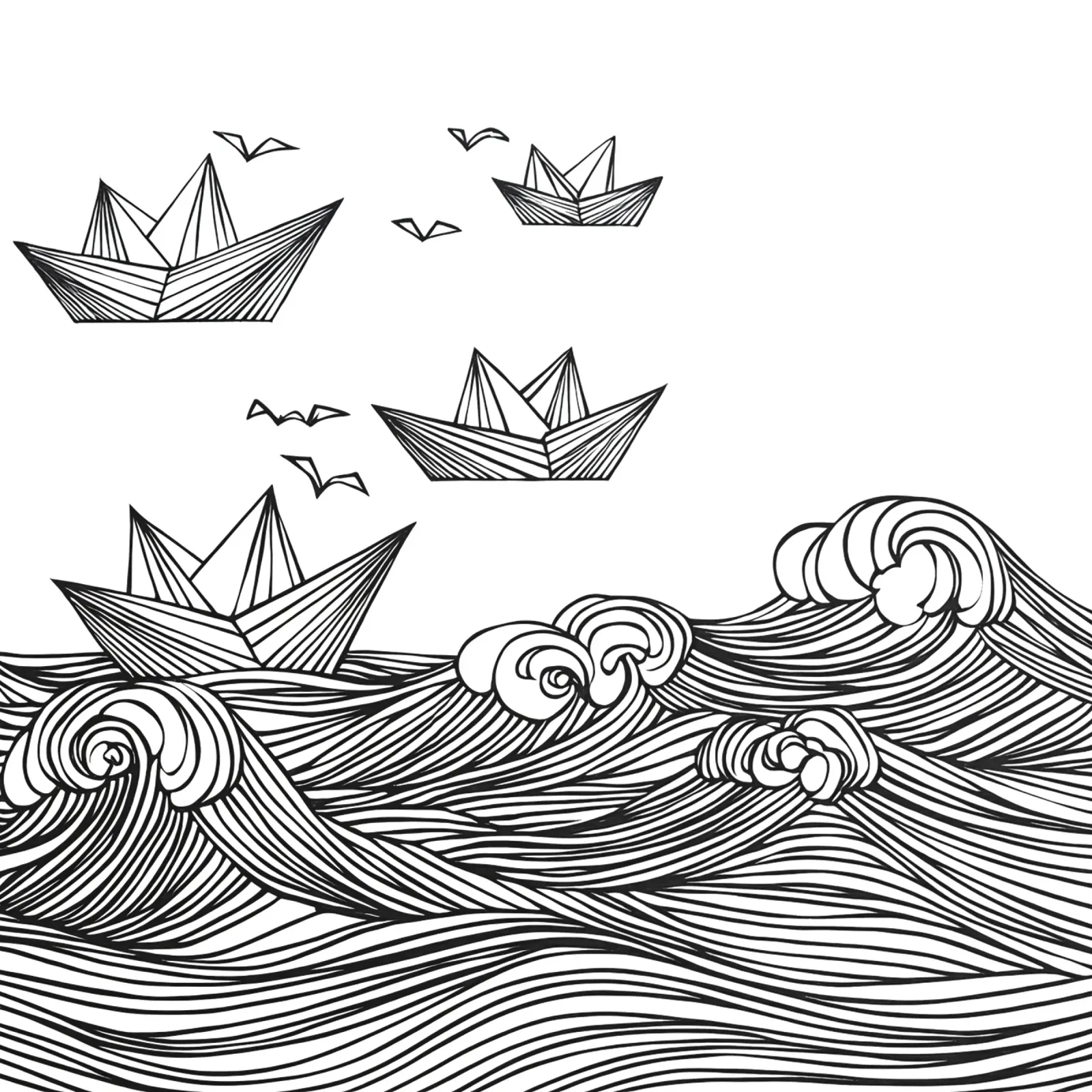 Navi di carta in viaggio verso di voi | Wanderlust Fantasy Line Art poster con telaio in alluminio da Autofocus