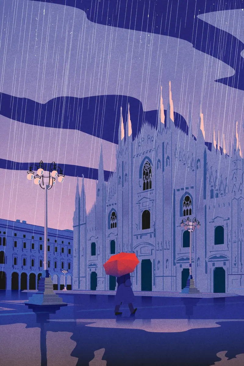 Duomo Milan rainy night poster with plastic frame by Giordano Poloni