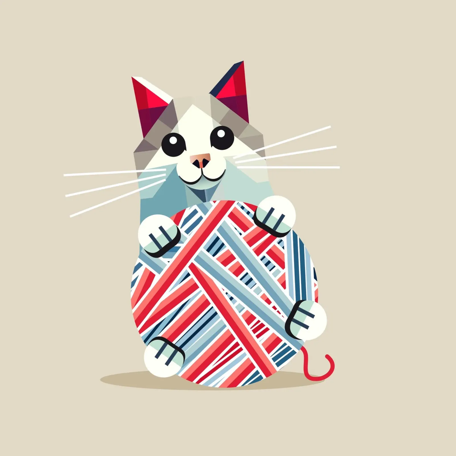 Playing cat with ball of wool - Geometric design canvas by namosh