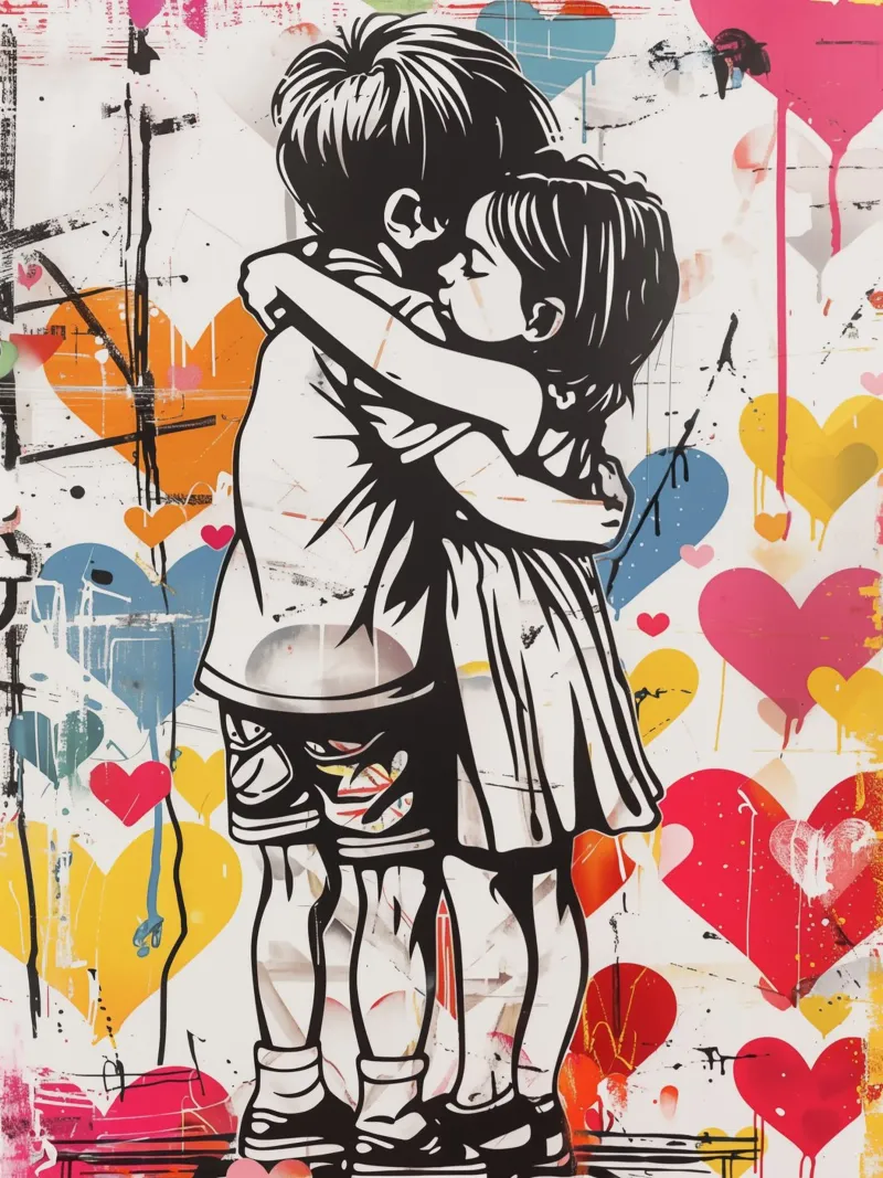Amici per la vita - Arte di strada ispirata a Banksy poster con telaio in plastica da Autofocus