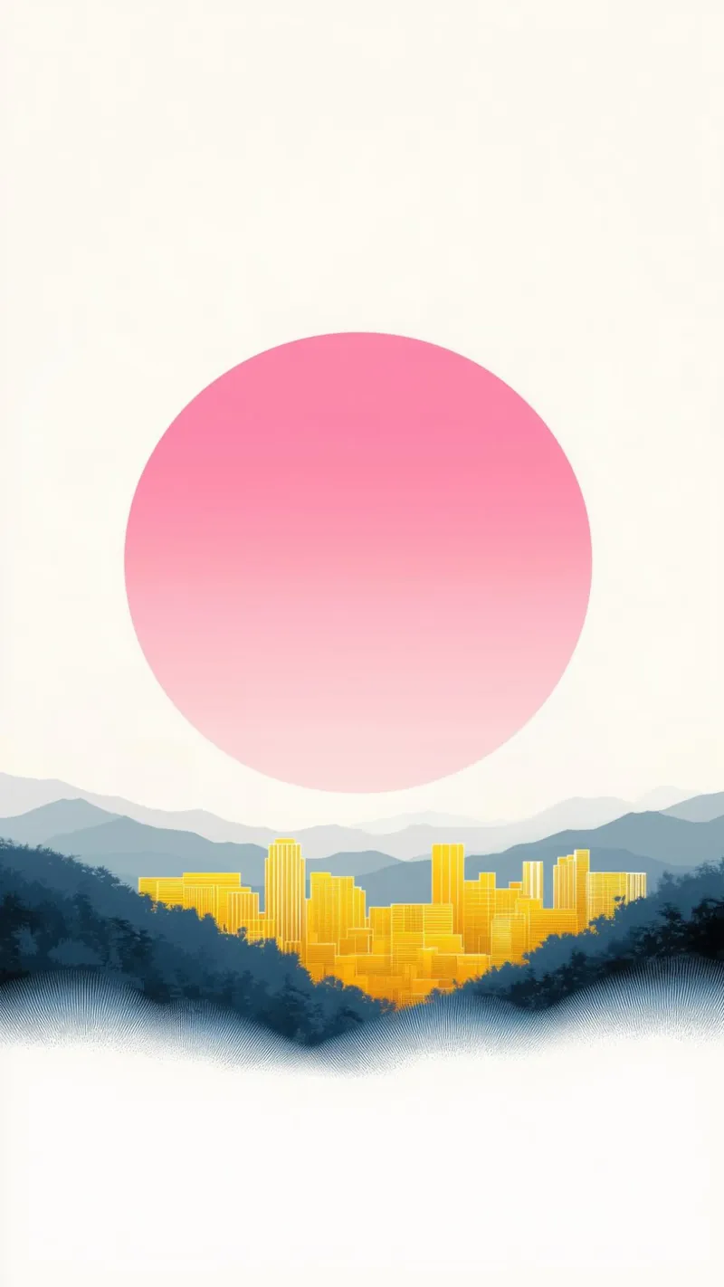 L'alba dorata sulla città pellicola backlit da Affiches Soleil & Déco Lumineuse – Sunny