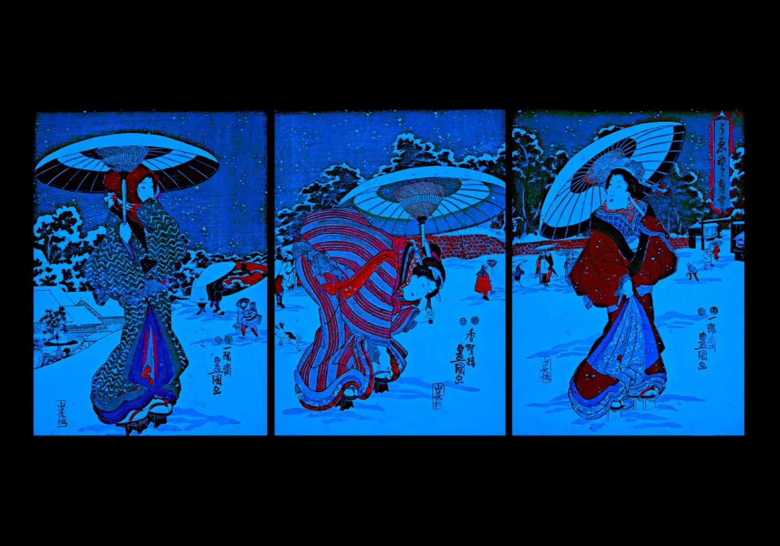 Snowfall at dusk in Ueno - Blue Chroma hahnemühle by the-witcher