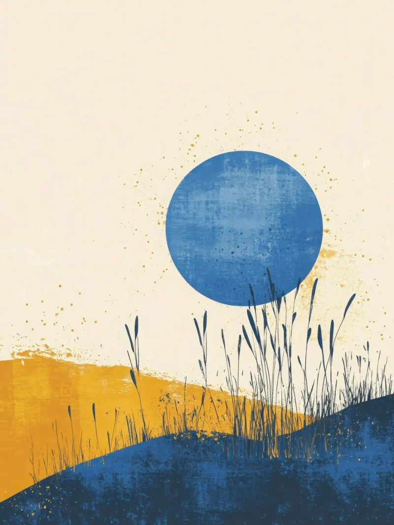 Luna blu su campo di canne poster con telaio in plastica da Affiches Soleil & Déco Lumineuse – Sunny