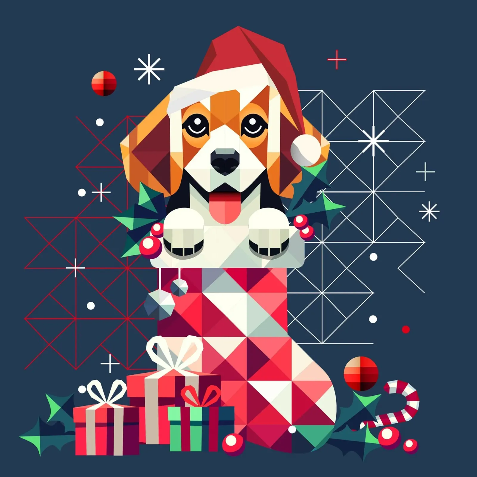 Beagle en un calcetín de Navidad-Diseño geométrico festivo metacrilato de namosh