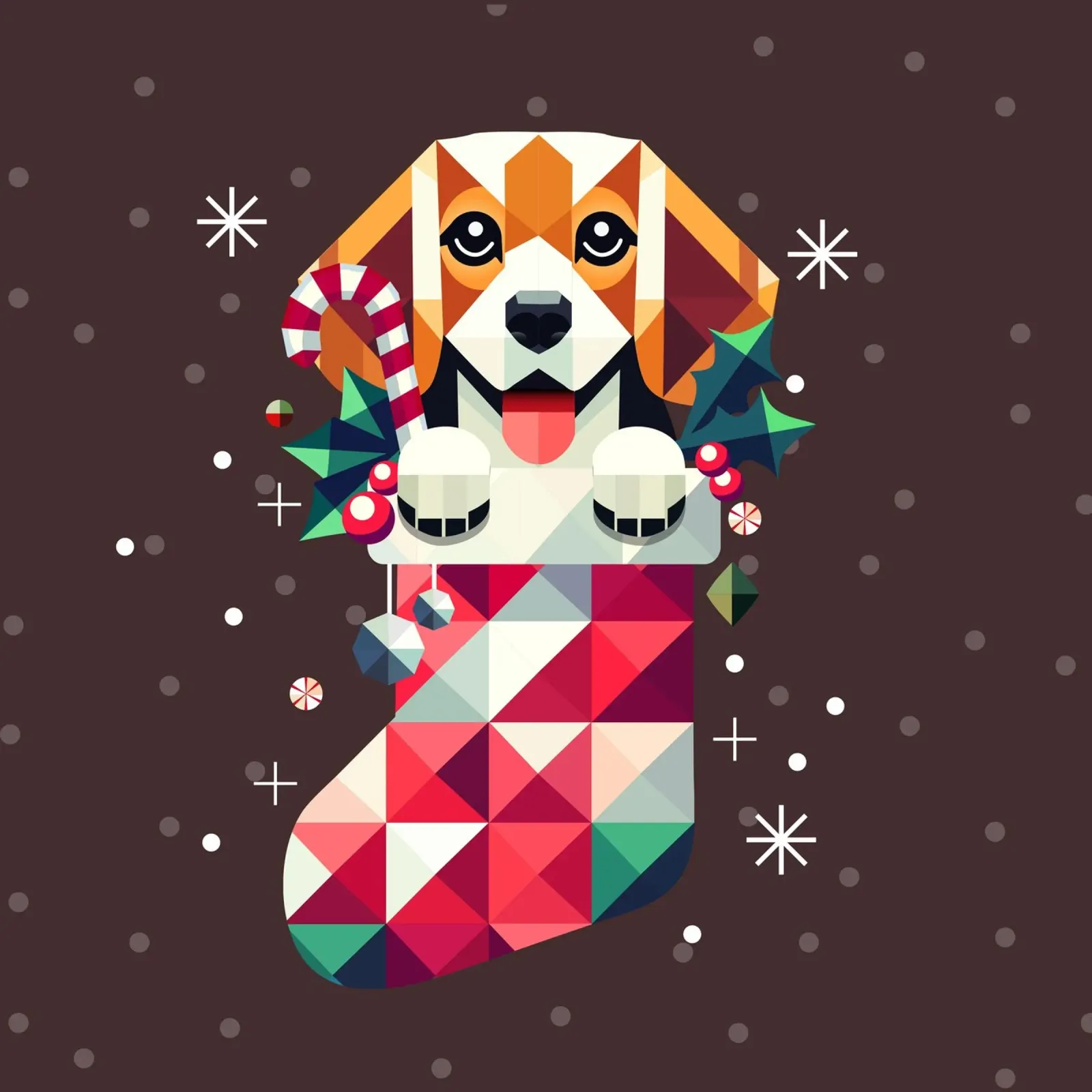 Beagle in una calza di Natale - Disegno geometrico festivo alluminio dibond da namosh