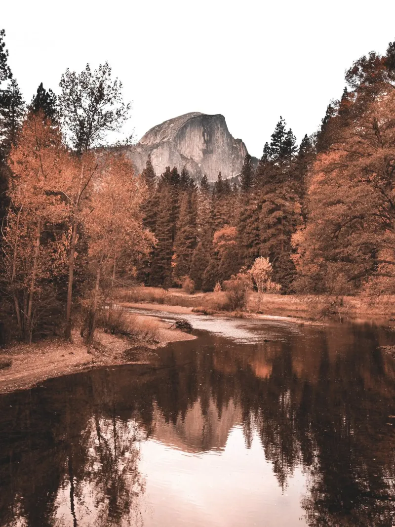 Paesaggio montano autunnale in stile vintage poster con telaio in legno da Whole©