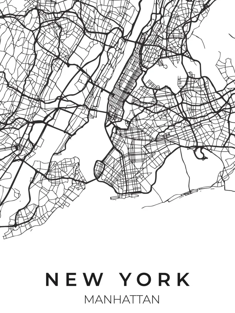 Mappa di New York in bianco e nero pellicola backlit da Whole©