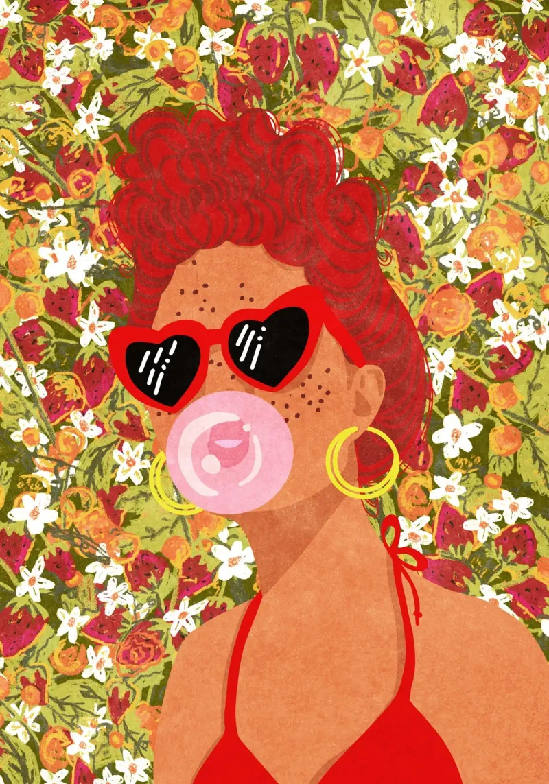 Strawberry Lady canvas met Baklijst van Illustration Raissa Oltmanns