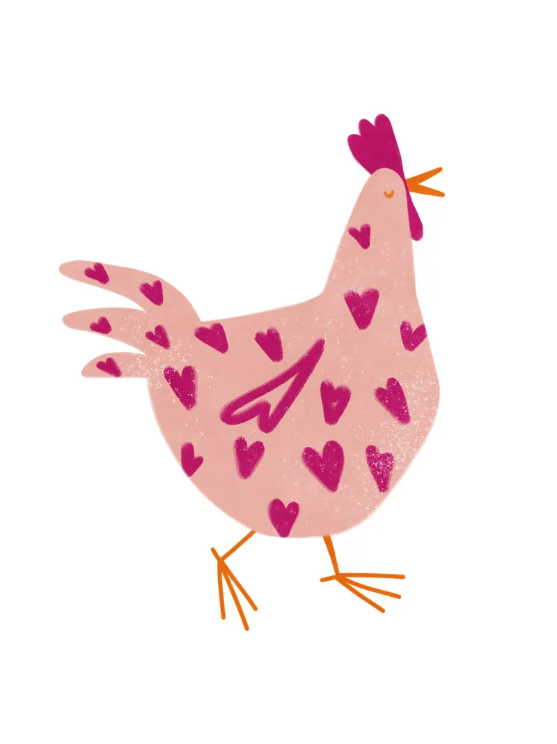 Mignon poulet rose avec des cœurs alu dibond de Illustration Raissa Oltmanns