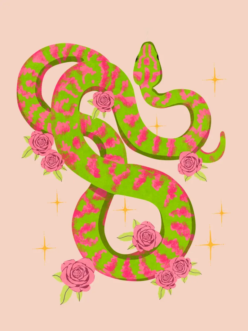 Serpente con rose pellicola backlit da Illustration Raissa Oltmanns