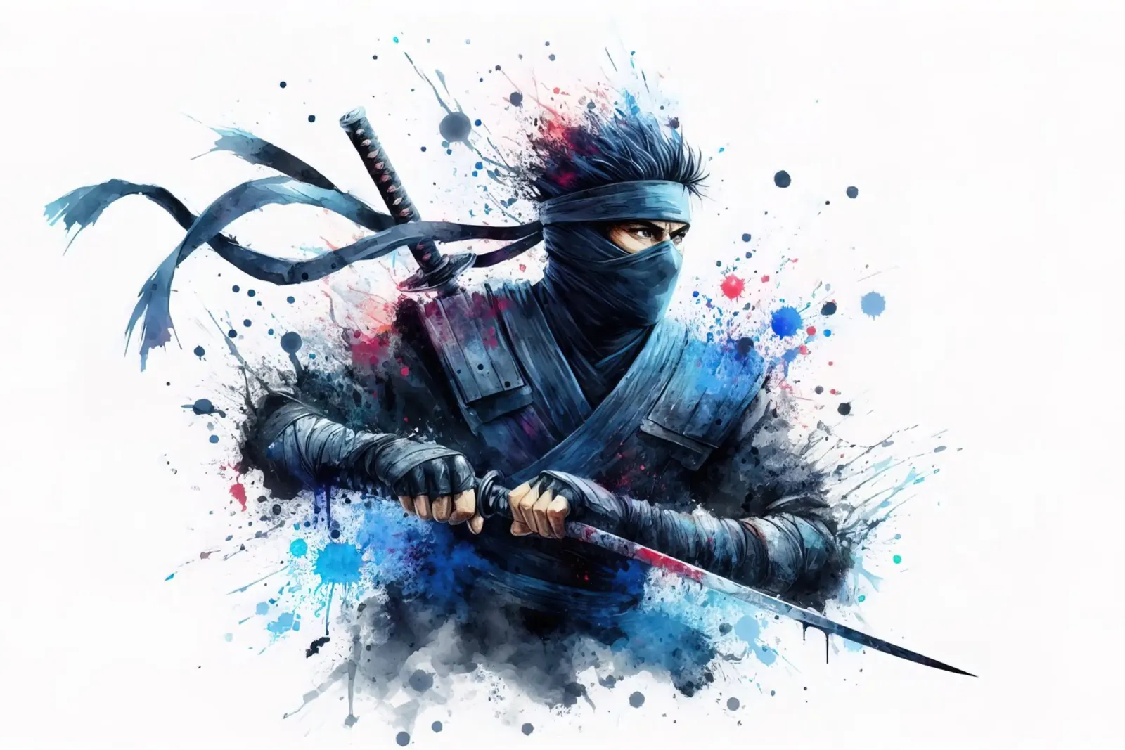 Guerriero ninja in acquerello pellicola backlit da ARTVI-SHOP