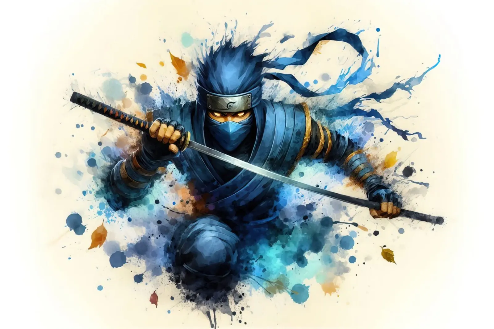 Guerriero ninja in acquerello pellicola backlit da ARTVI-SHOP