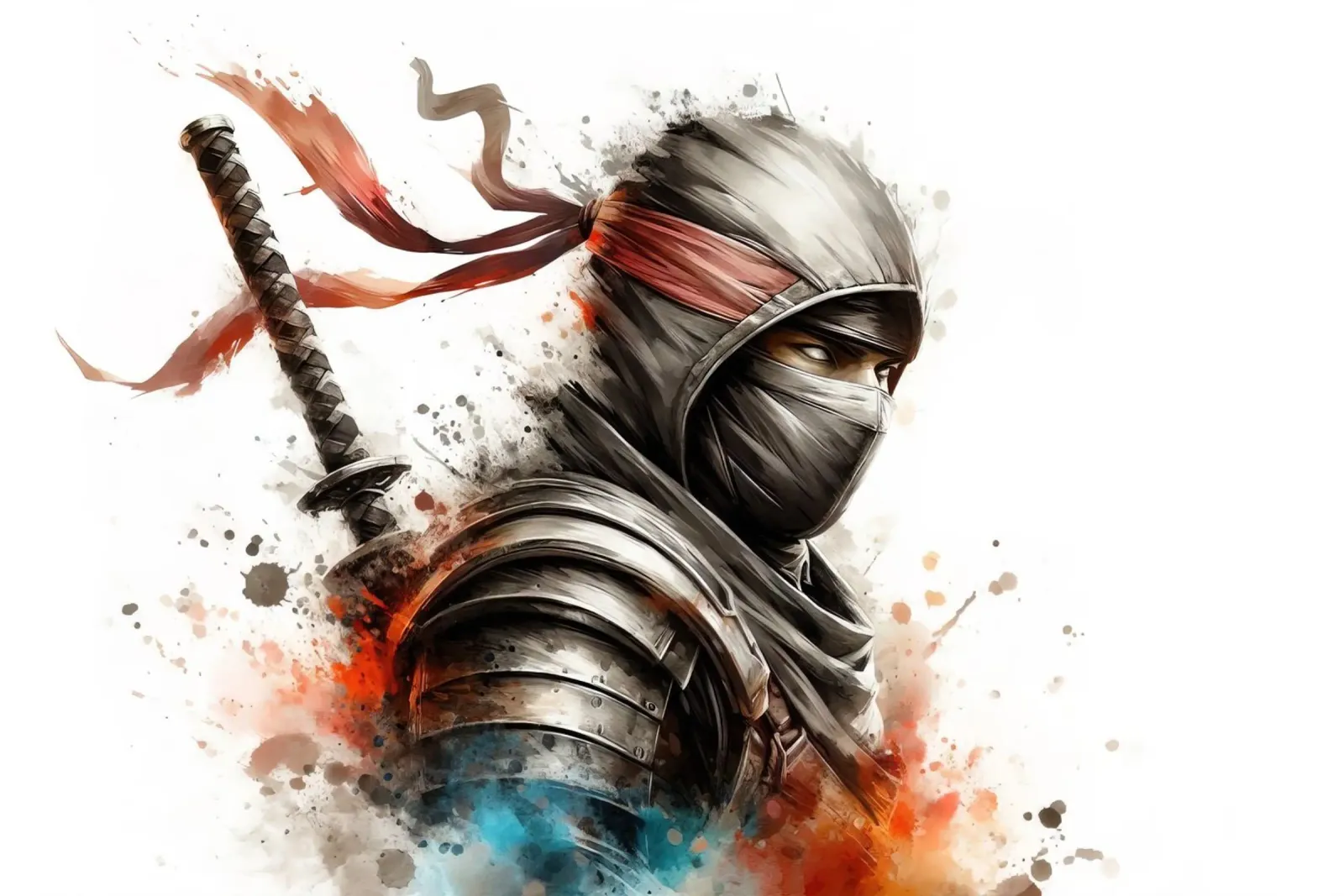Guerriero ninja in acquerello pellicola backlit da 🎁 ARTVI-SHOP