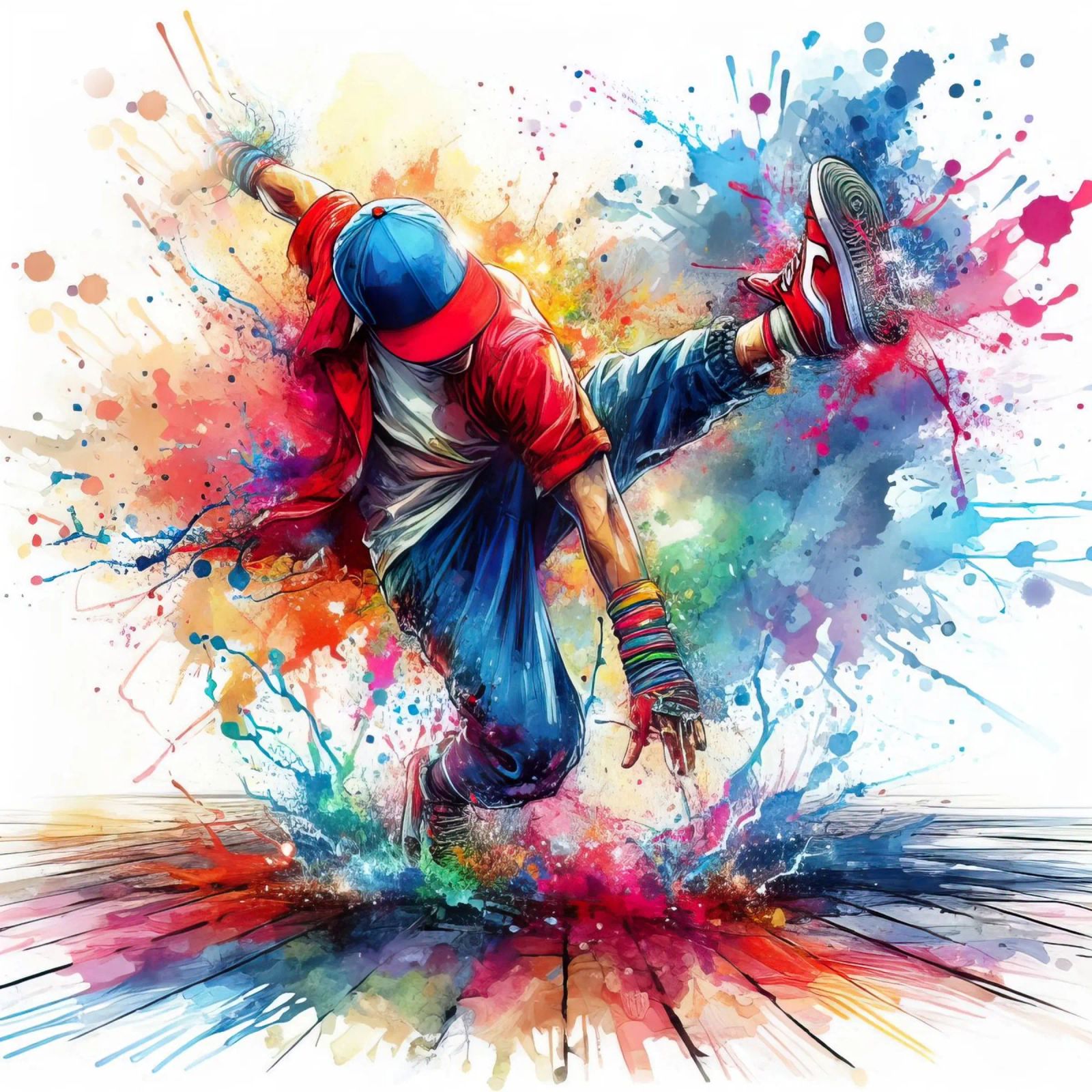 break dance hip hop dancing in watercolor poster by ARTVI-SHOP