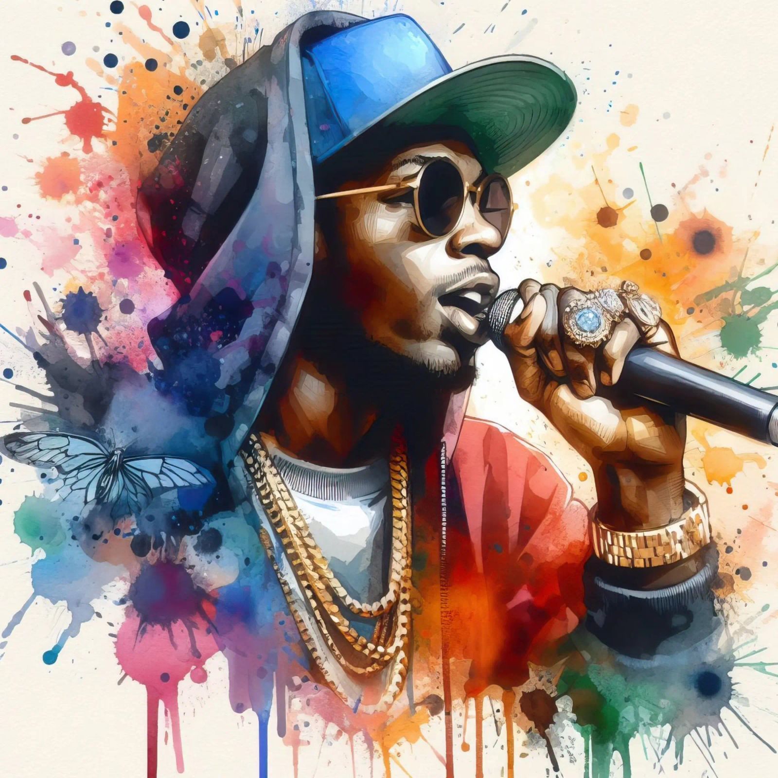 hip hop singer in watercolor poster by ARTVI-SHOP