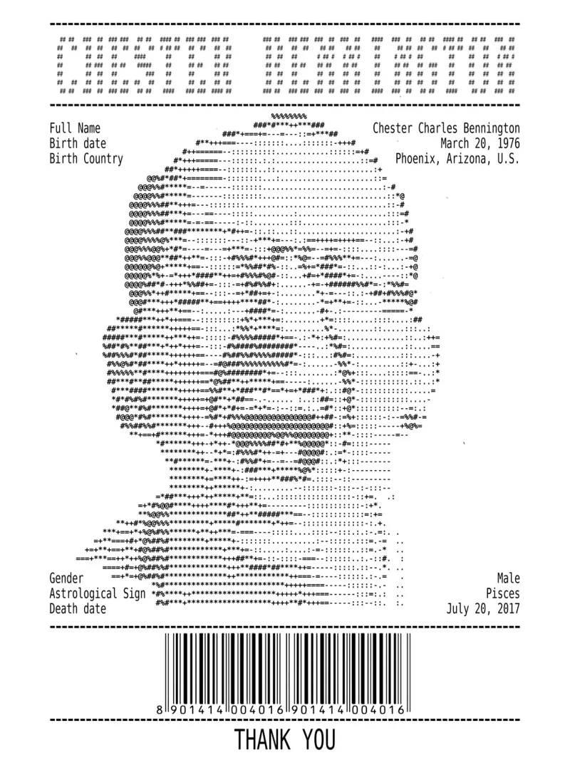Receipt Art - Chester Bennington poster avec cadre en bois de Doa Project