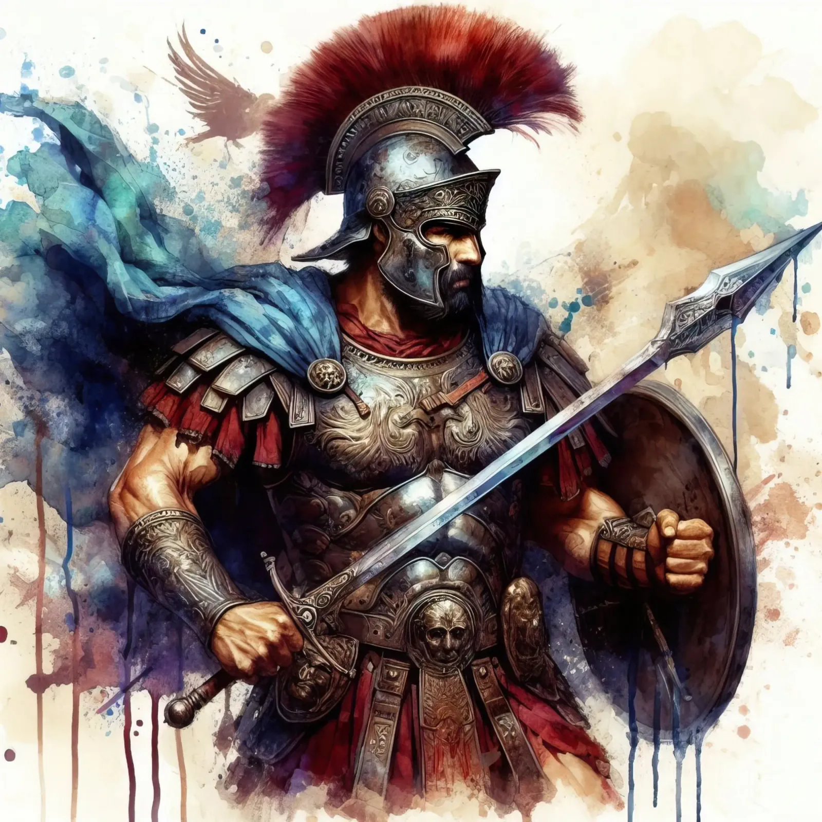 Guerriero romano in acquerello poster con telaio in plastica da 🎁 ARTVI-SHOP