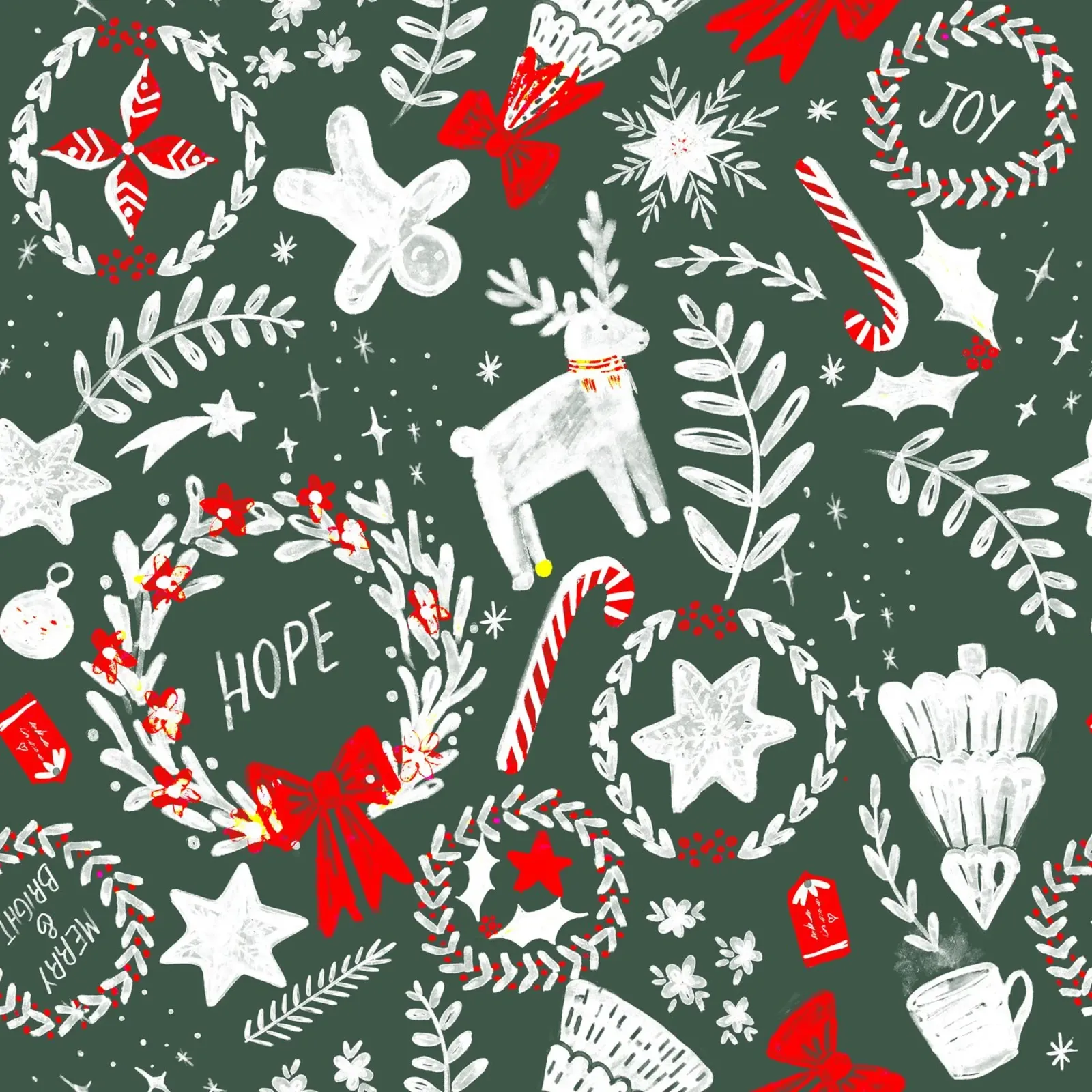 Magical Christmas Pattern - Dark Green and White pellicola backlit da anisillustration