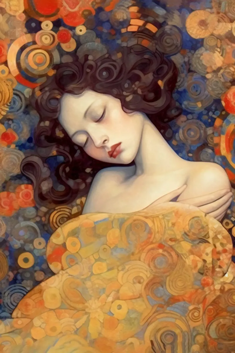 Emel Tunaboylu - La Bella Addormentata ispirata a Klimt alluminio dibond da The Artcircle