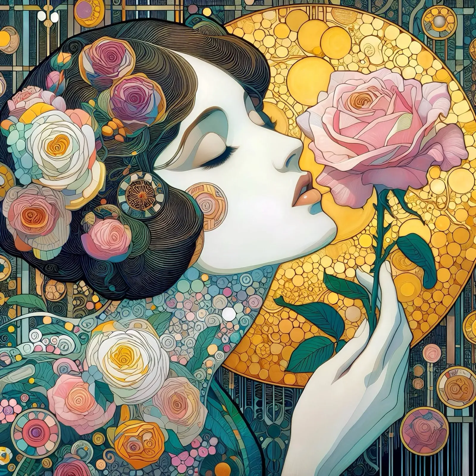 Profumo di rosa tela con Cornice a cassetta da Art-Nouveau-Dsg