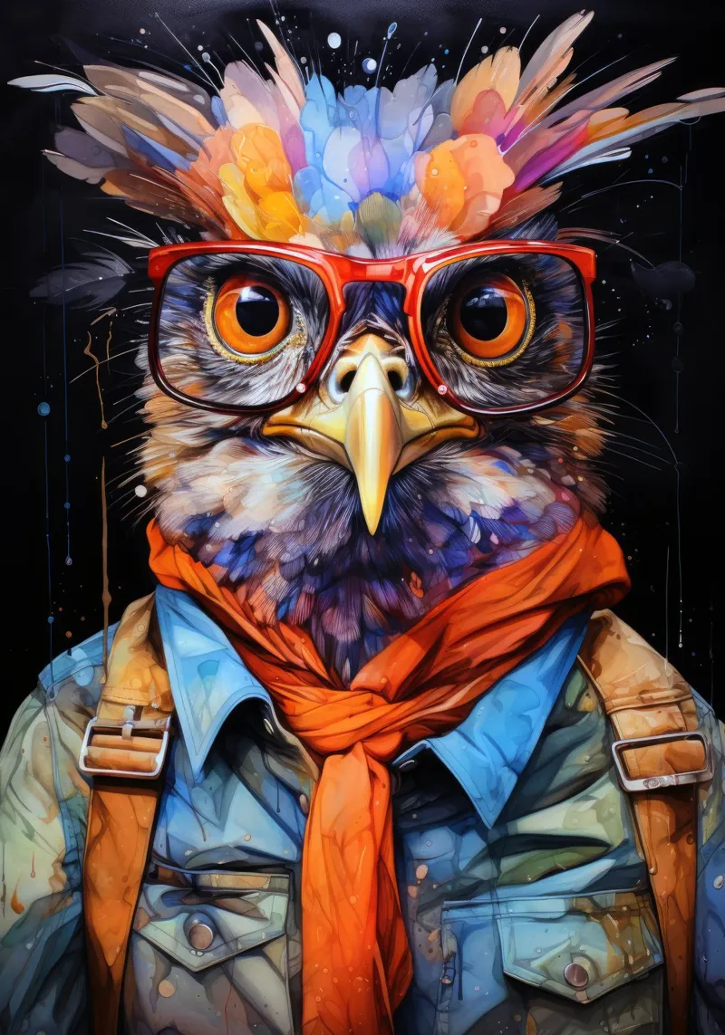 Gufo hipster arte animale pellicola backlit da Justyna Jaszke JBJart