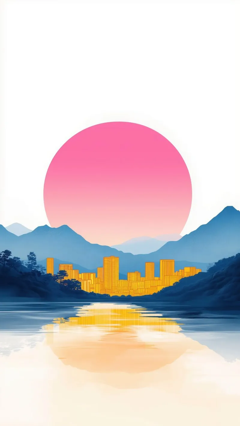 Riflessi d'oro sulla città pellicola backlit da Affiches Soleil & Déco Lumineuse – Sunny