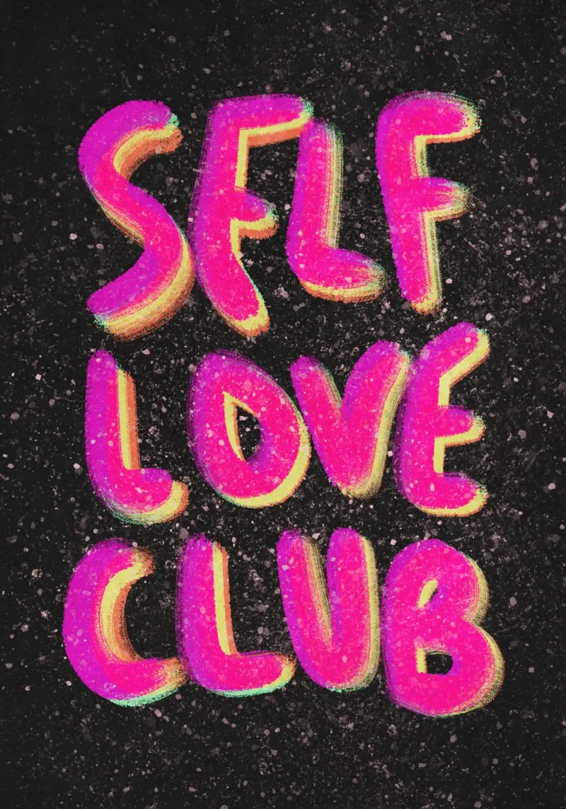 Self-love Club - handlettering pink on black poster con telaio in legno da Illustration Raissa Oltmanns