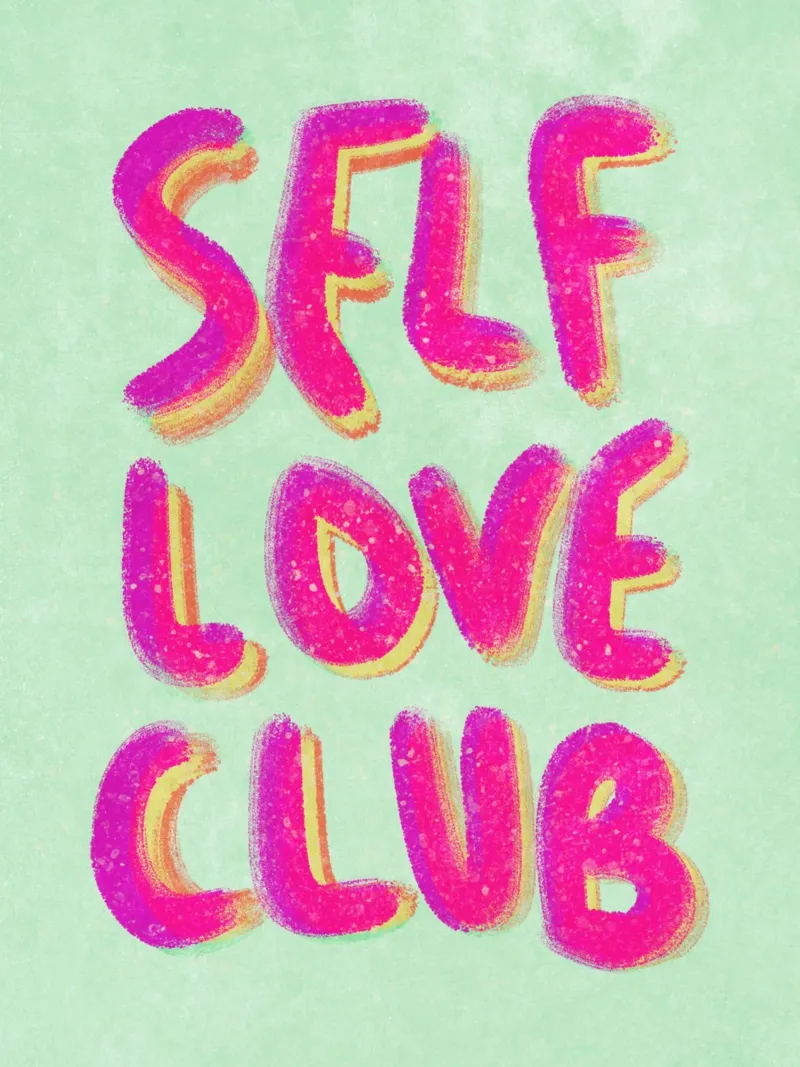 Self-Love Club - Handlettering pink on green poster con telaio in plastica da Illustration Raissa Oltmanns