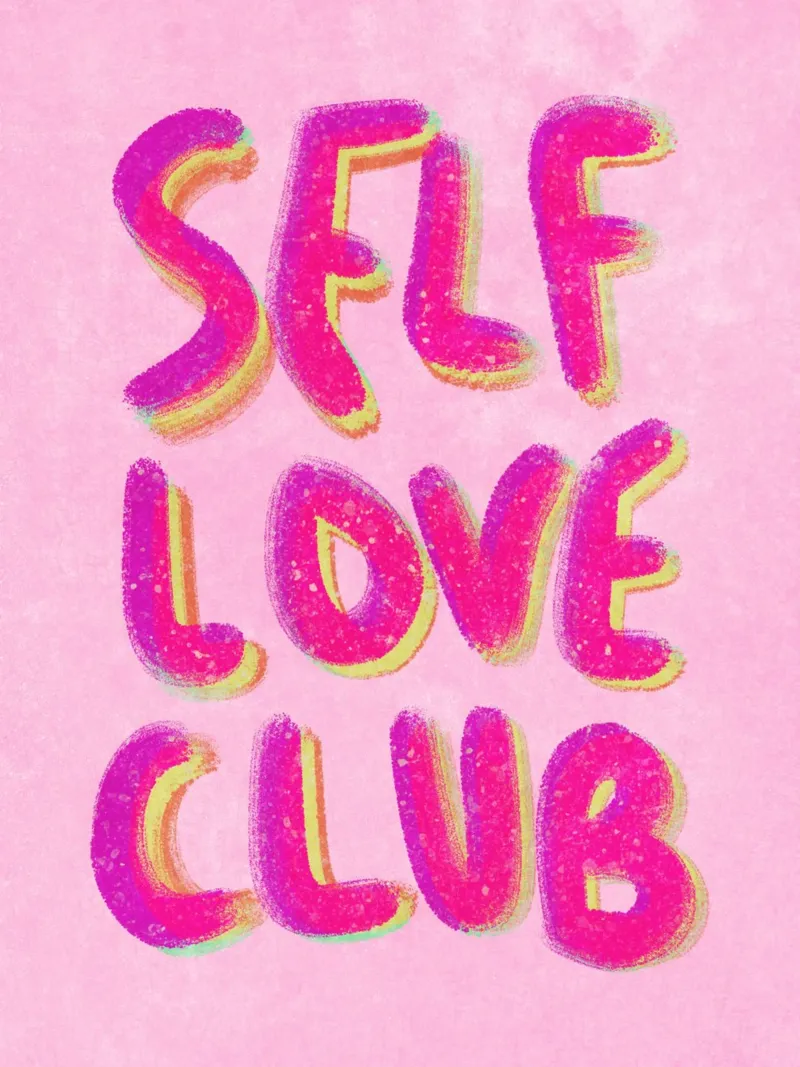 Self-Love Club - Handlettering pink on rose poster con telaio in plastica da Illustration Raissa Oltmanns