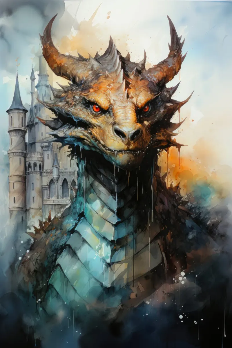 Drachen-Fantasy-Kunst Leinwand mit Schattenfugenrahmen von Justyna Jaszke JBJart