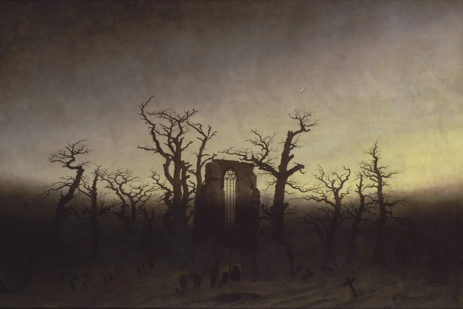 Caspar David Friedrich - L'abbazia nel bosco di querce (1810) pellicola backlit da Timeless Artworks