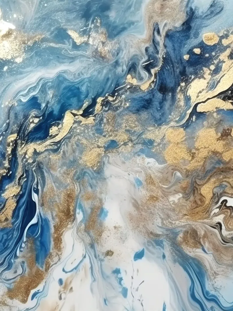 Gold and Blue Abstract poster con telaio in alluminio da Artsy Bessy