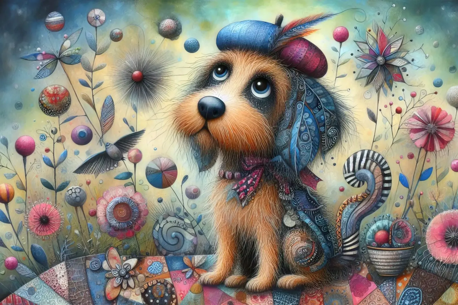 Gemälde eines skurrilen Hundes in Mischtechnik Leinwand mit Schattenfugenrahmen von 🎁 ARTVI-SHOP