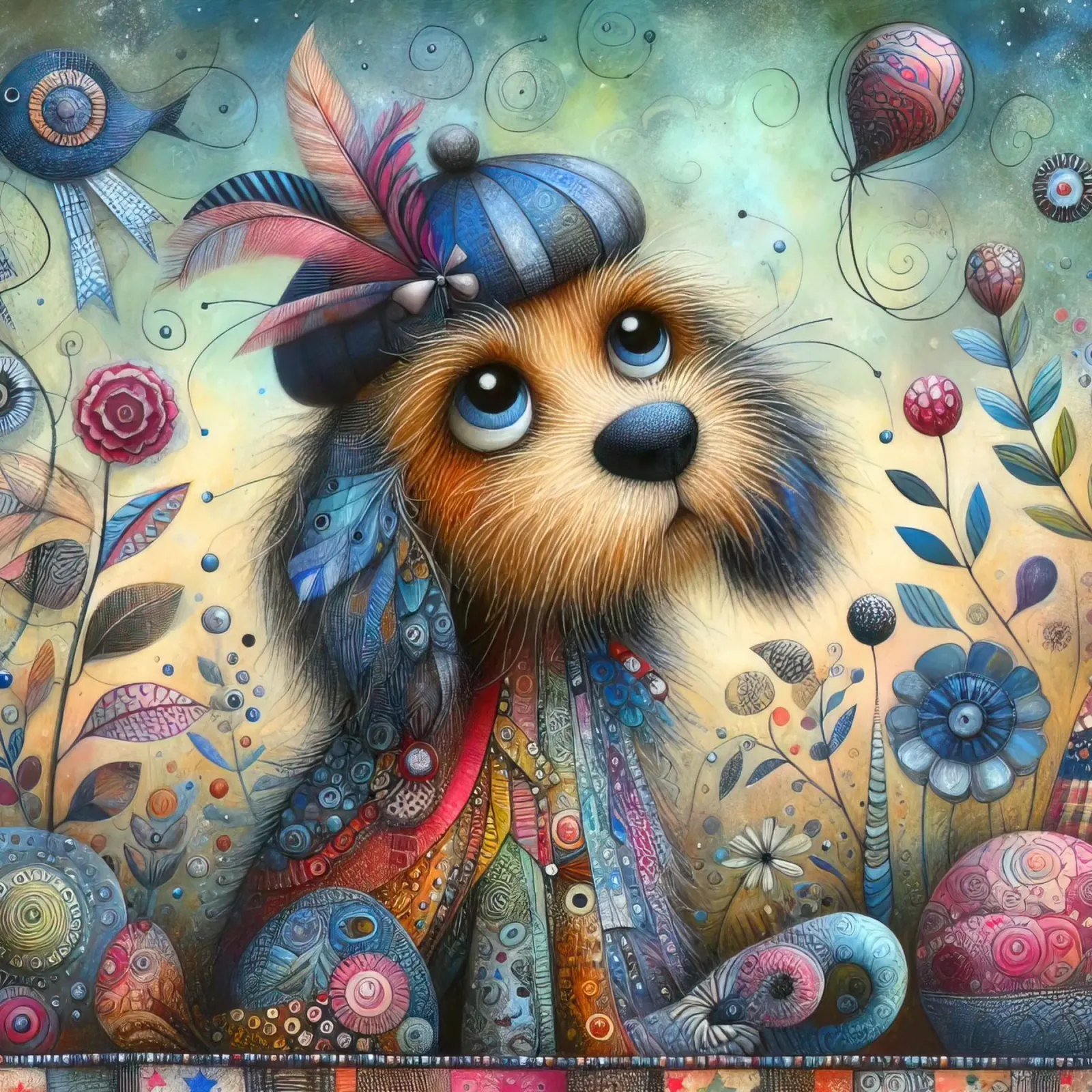 Gemälde eines skurrilen Hundes in Mischtechnik Leinwand mit Schattenfugenrahmen von 🎁 ARTVI-SHOP