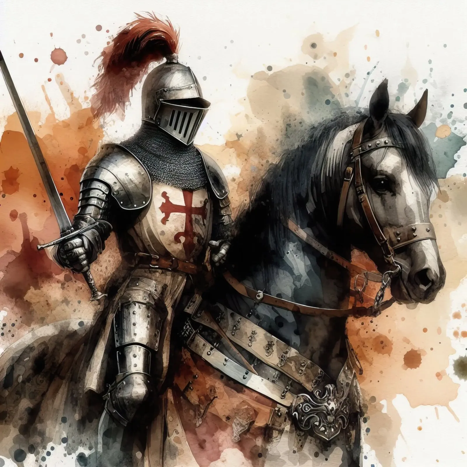 Watercolor drawing of a medieval knight hahnemühle by 🎁 ARTVI-SHOP