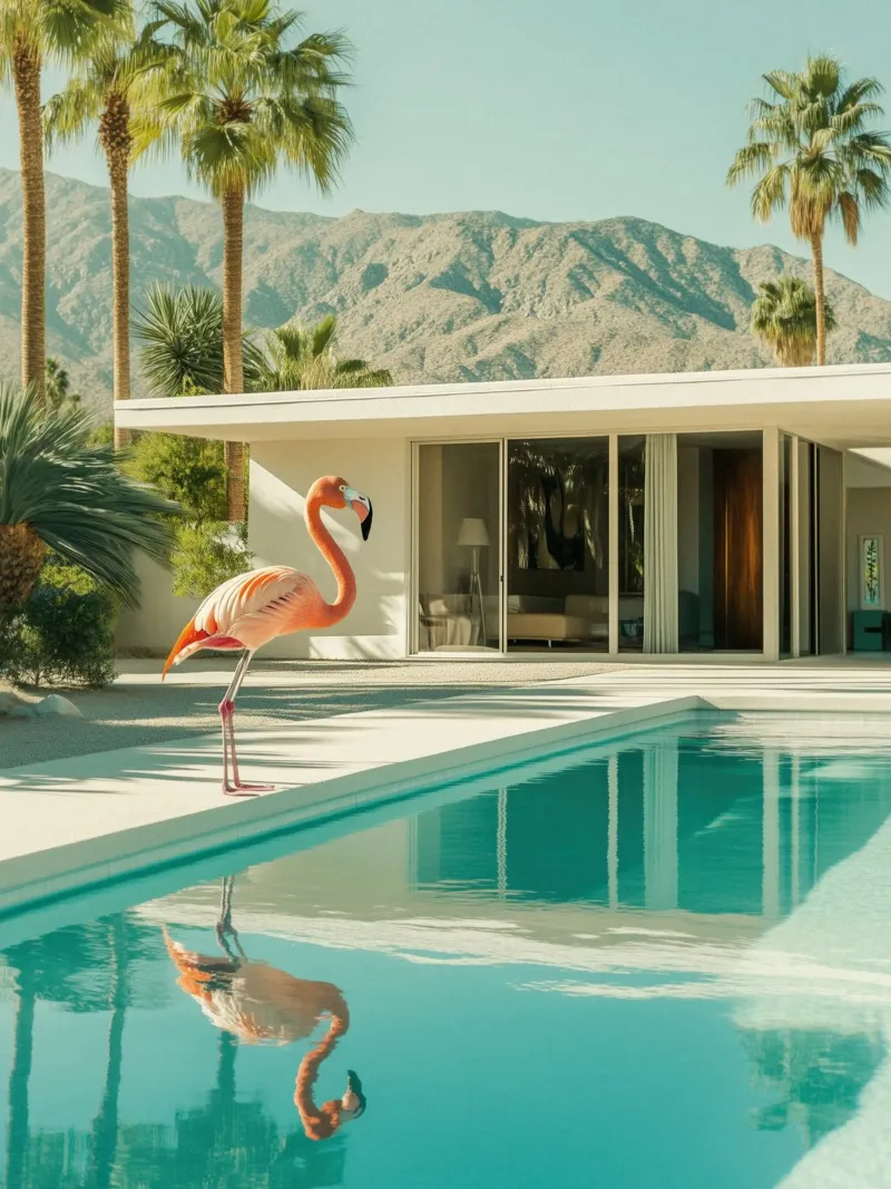 Flamingo am Pool Kunst Hahnemühle von Carinaprint