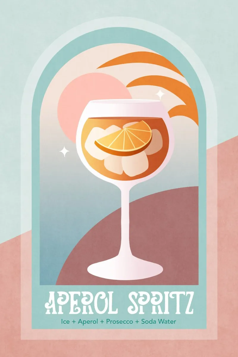 Emel Tunaboylu - Spritz Aperol dai toni pastello poster con telaio in legno da The Artcircle