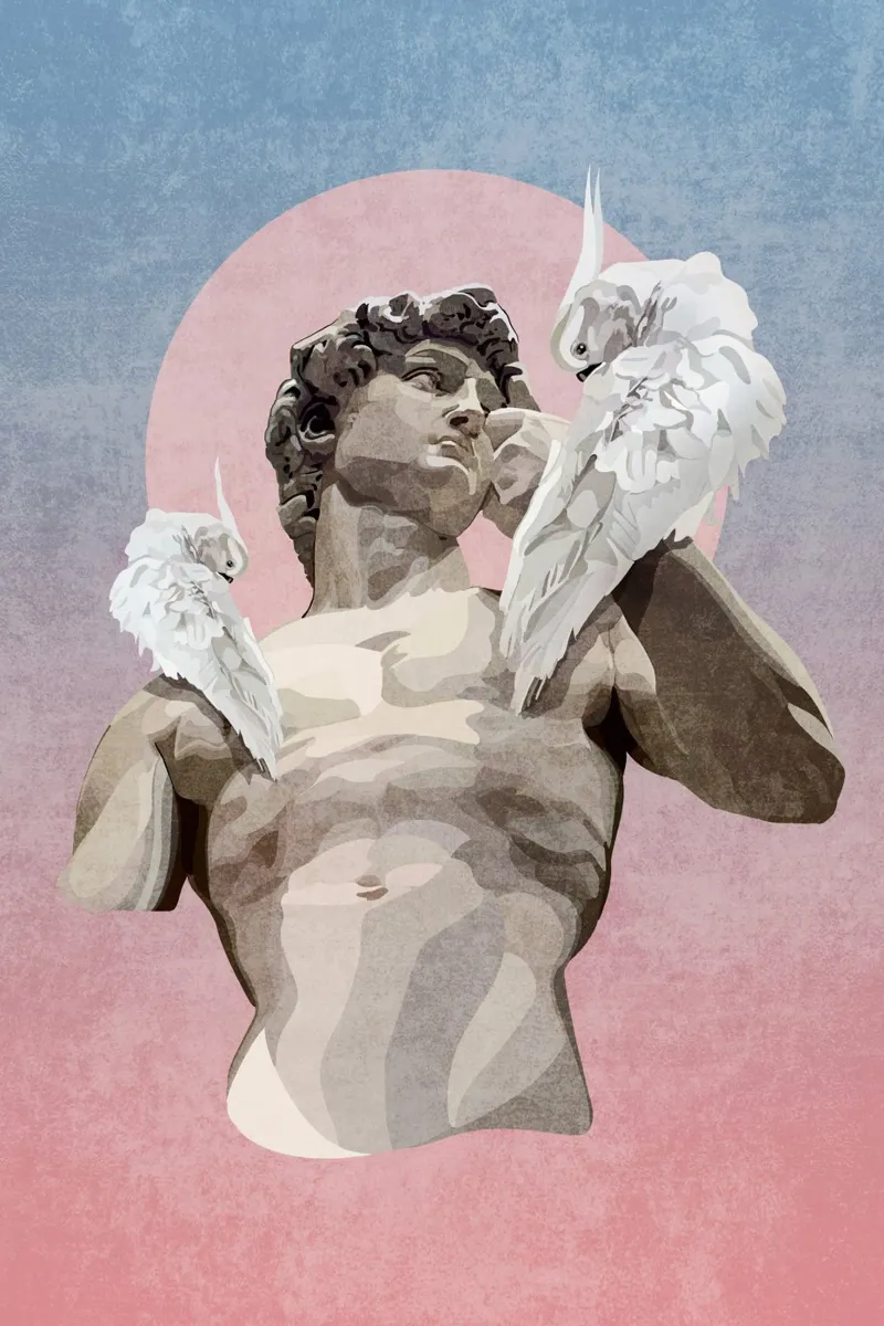 Emel Tunaboylu - Statua di Davide con pappagallo poster da The Artcircle