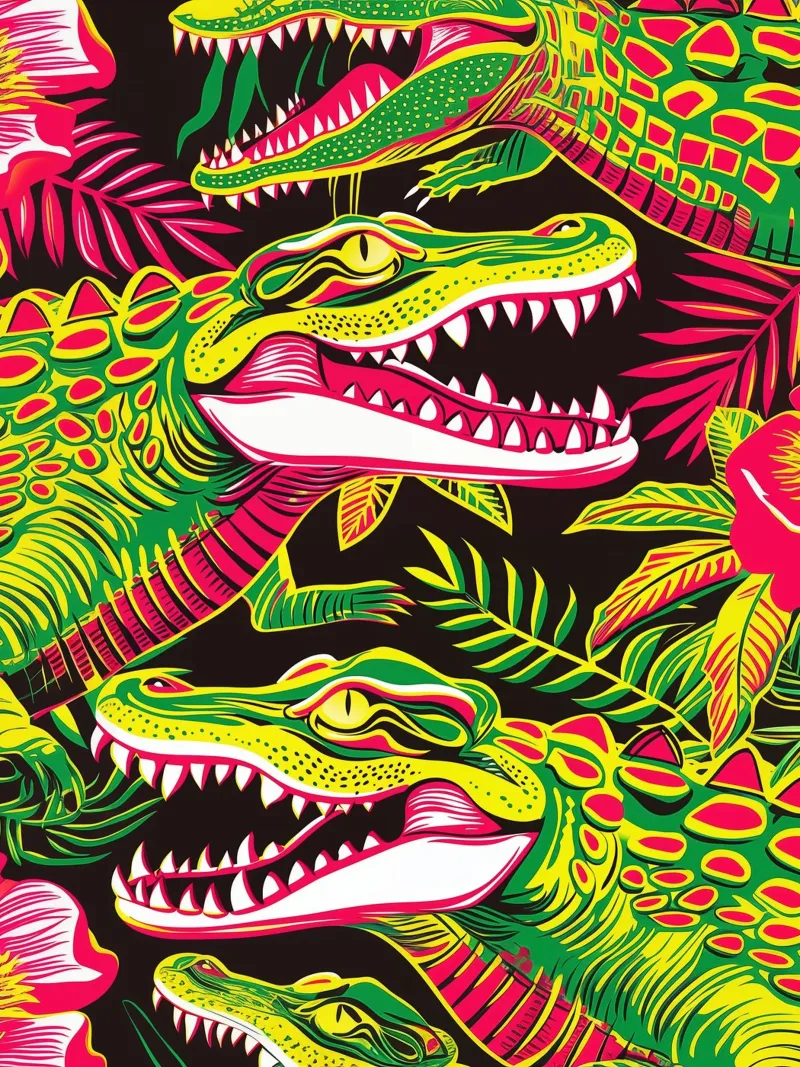 Psychedelic crocodile pattern in the style of the 60s canvas by Autofocus