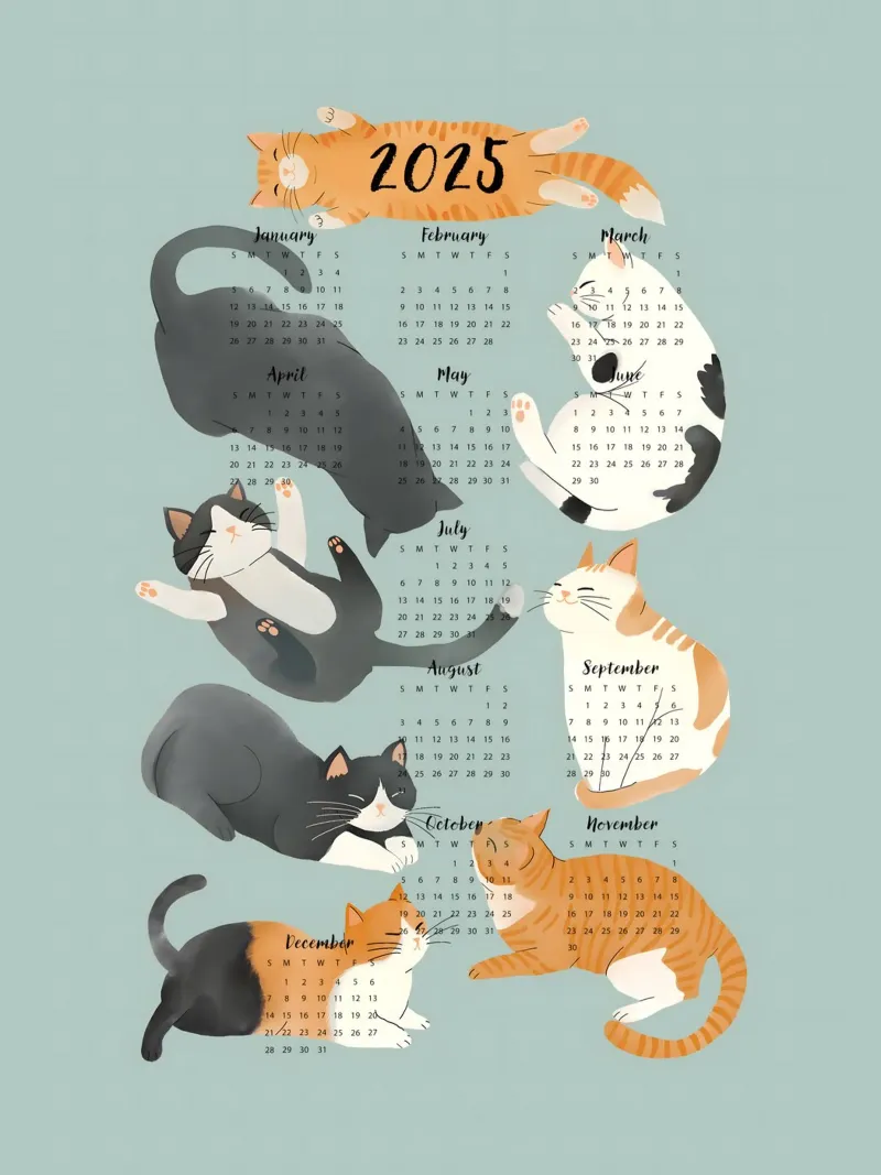 Calendario dei gatti 2025 poster da cafelab
