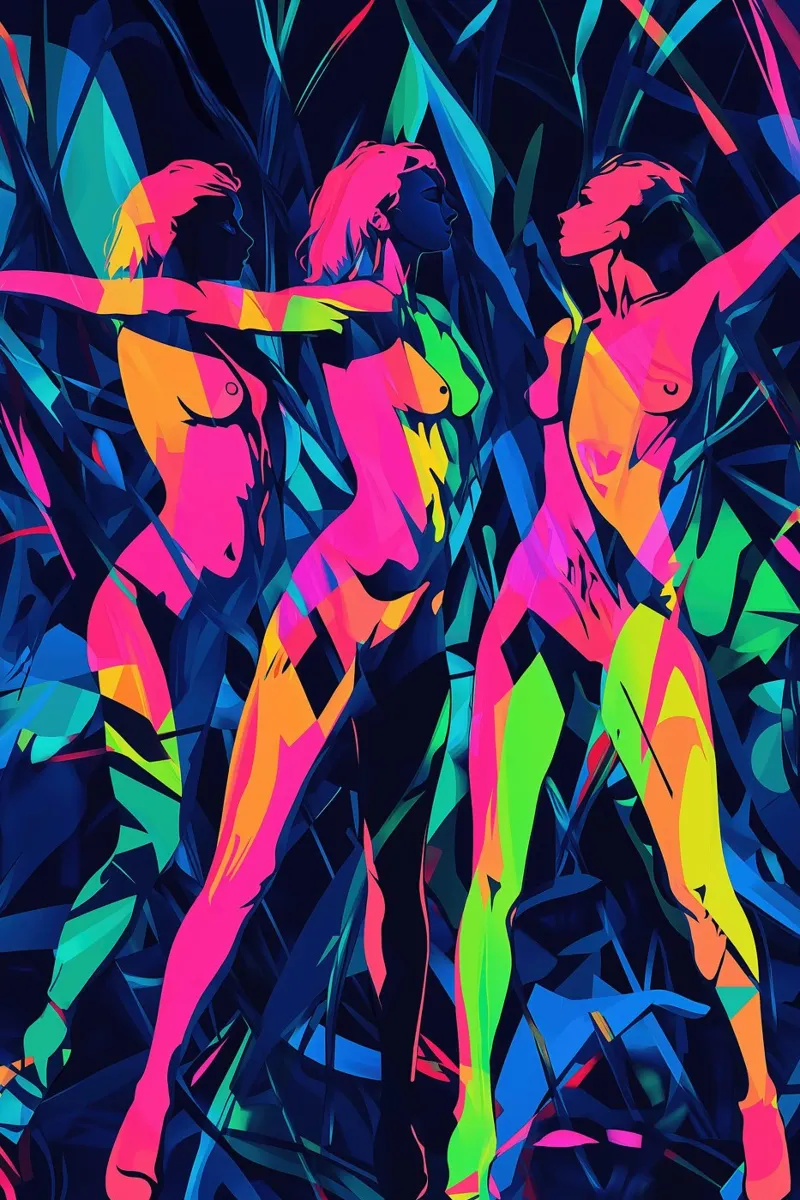 Femmes nues dansant dans la jungle de néons poster de Autofocus
