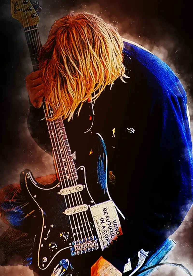 Kurt con la sua chitarra preferita pellicola backlit da neonartroom
