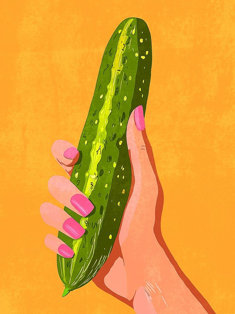 Pink fingernails and cucumber poster by Carinaprint