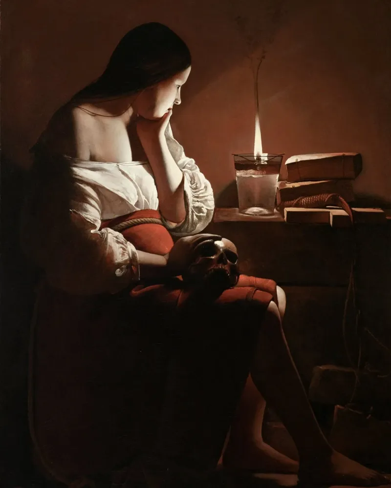 Georges de La Tour - La Maddalena con la fiamma fumante (1640) poster con telaio in plastica da Timeless Artworks