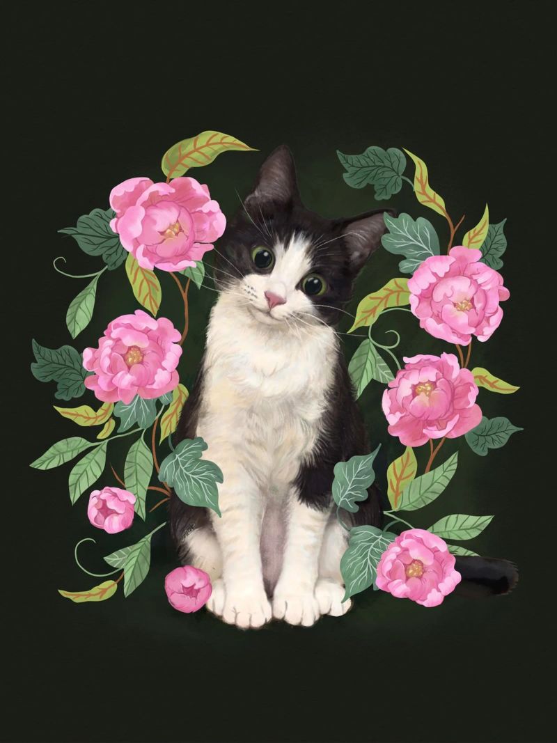 Tuxedokat in de rozentuin canvas van Laura Graves