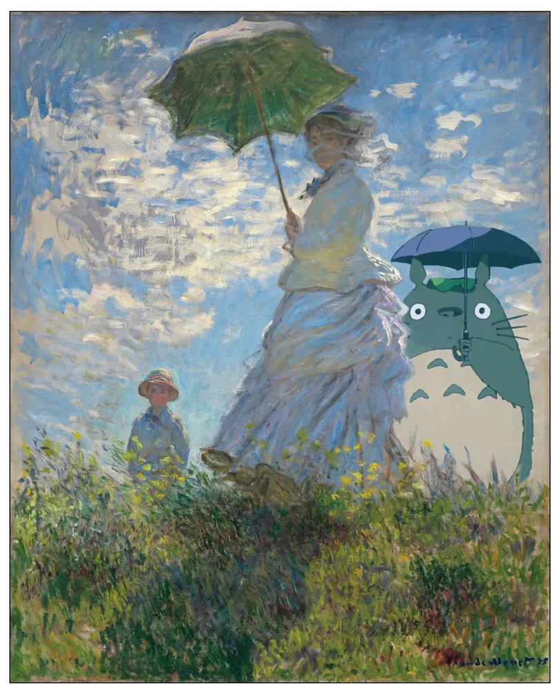 Totoro e Madame Monet - Mashup di manga e opere d'arte tela con Cornice a cassetta da Mashtup